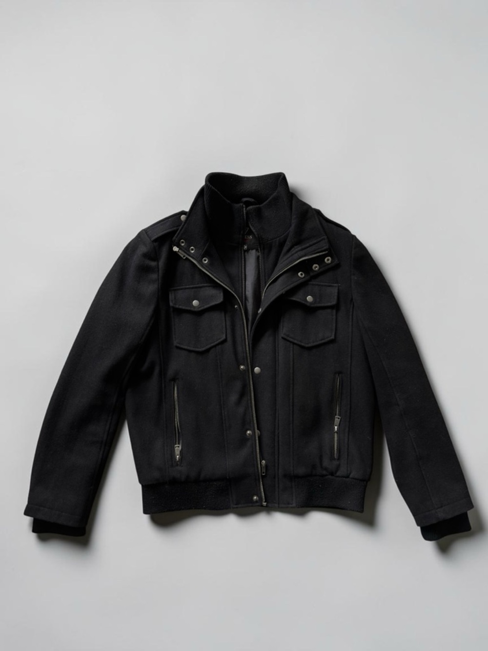 Guess Black Bomber Jacket with Zip & Snap Details